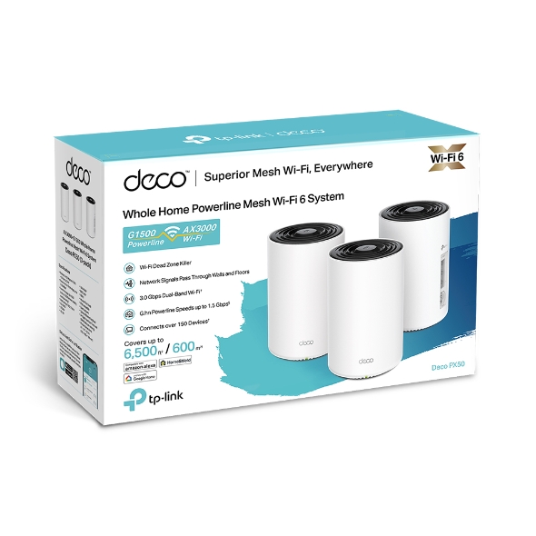 Deco PX50 AX3000 + G1500 Whole Home Powerline Mesh WiFi 6 System